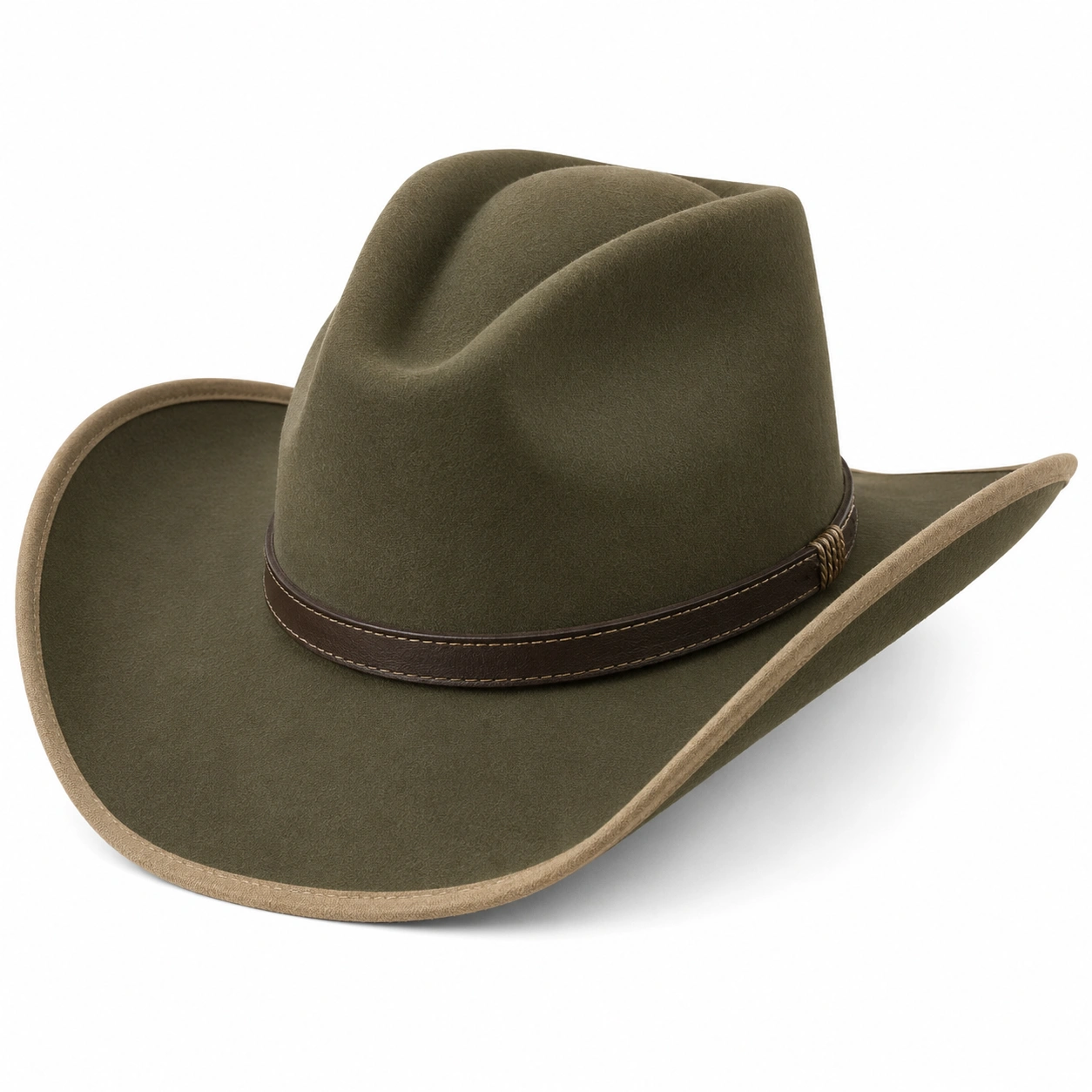 Chapeau de cowboy vert olive à large bord-furndaxis
