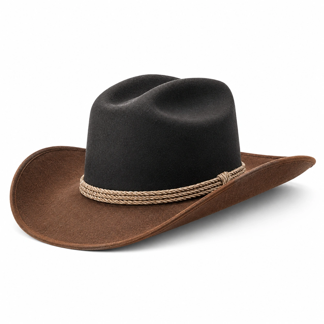 Chapeau Cowboy Élégant Noir et Marron-furndaxis