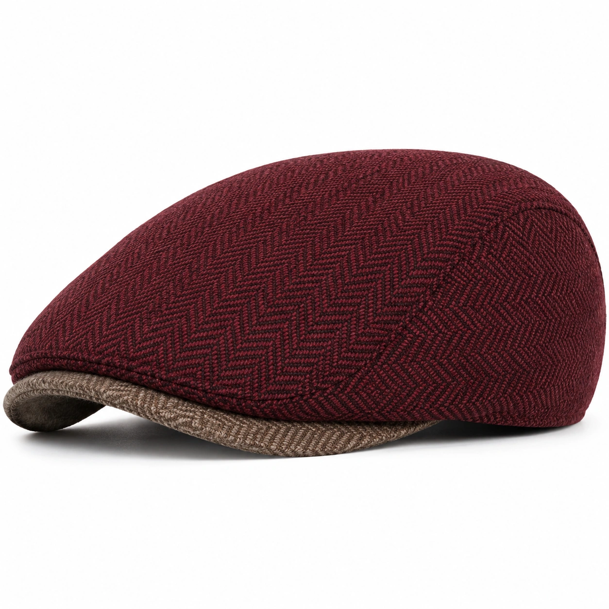 Casquette Plate à Motif Chevron Bordeaux et Marron-furndaxis