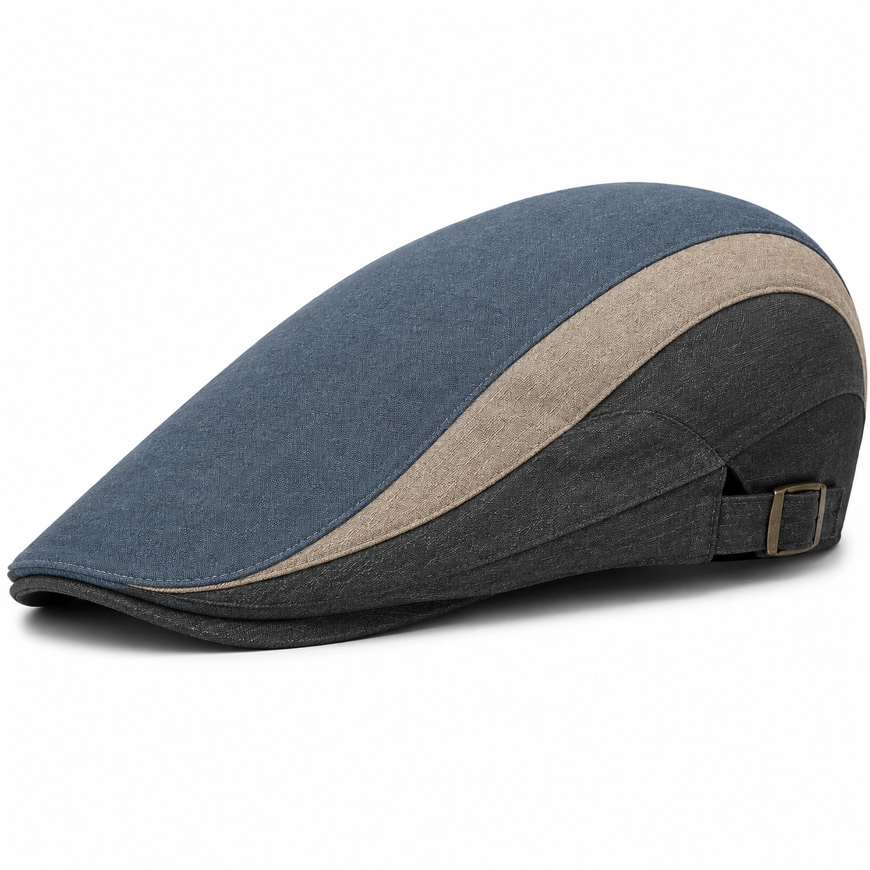 Casquette plate élégante homme ajustable bleu, gris et beige-furndaxis