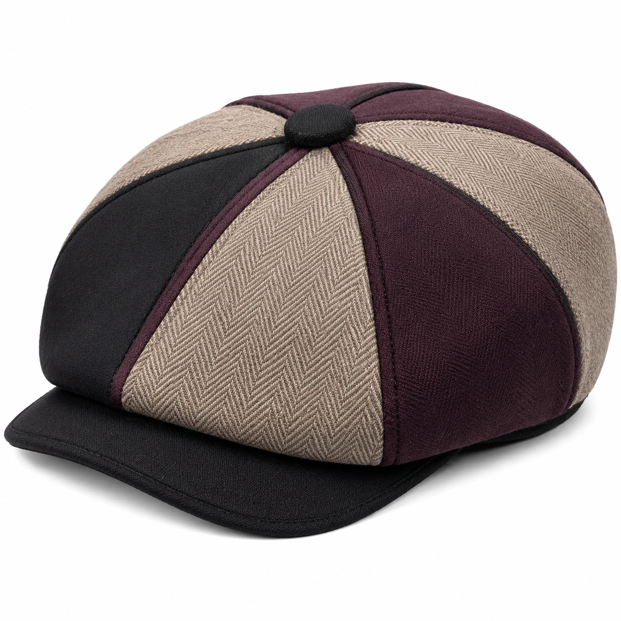 Casquette Gavroche Patchwork Beige, Bordeaux et Noir-furndaxis