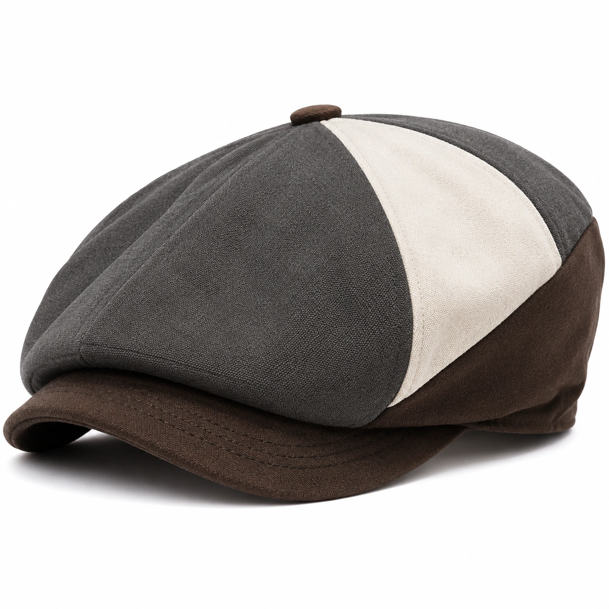 Casquette plate tricolore gris, marron et beige pour homme-furndaxis