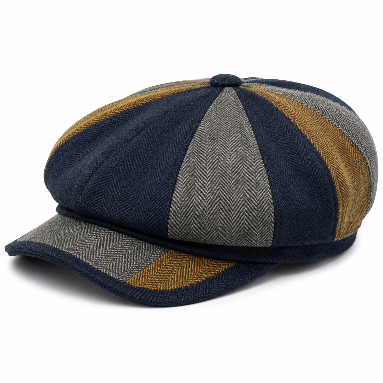 Casquette Gavroche à Rayures Bleu, Jaune et Gris-furndaxis