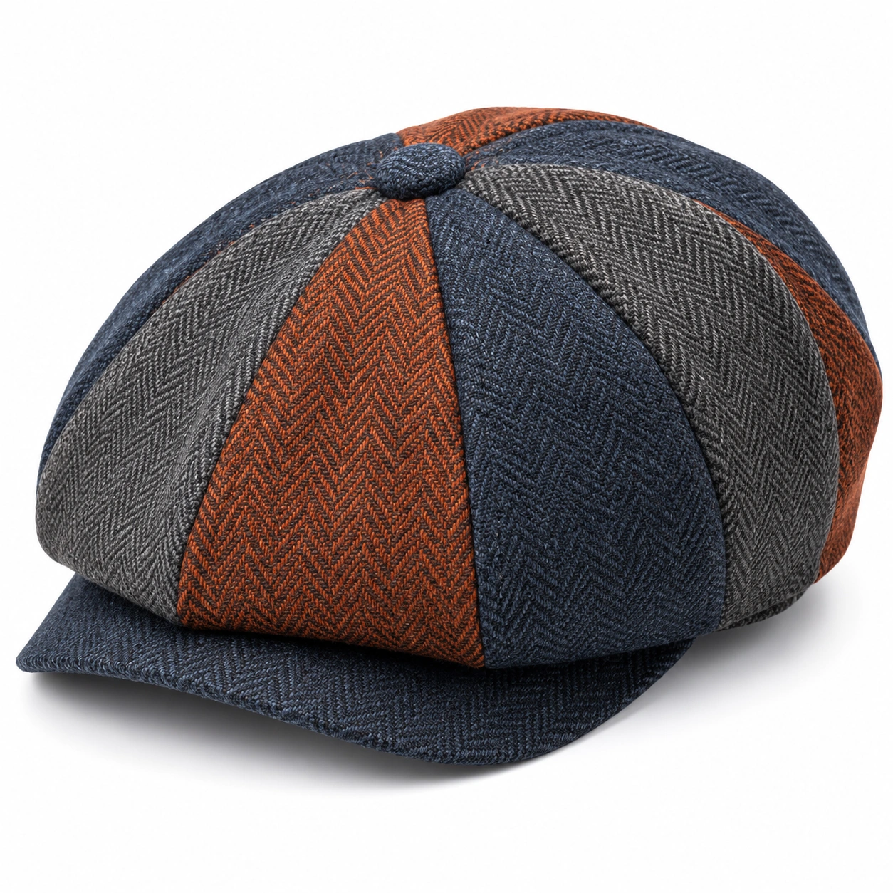 Casquette Gavroche Patchwork Bleu, Gris et Orange-furndaxis