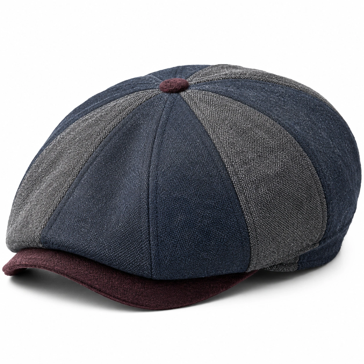 Casquette Gavroche Patchwork Bleu Marine/Gris/Bordeaux-furndaxis