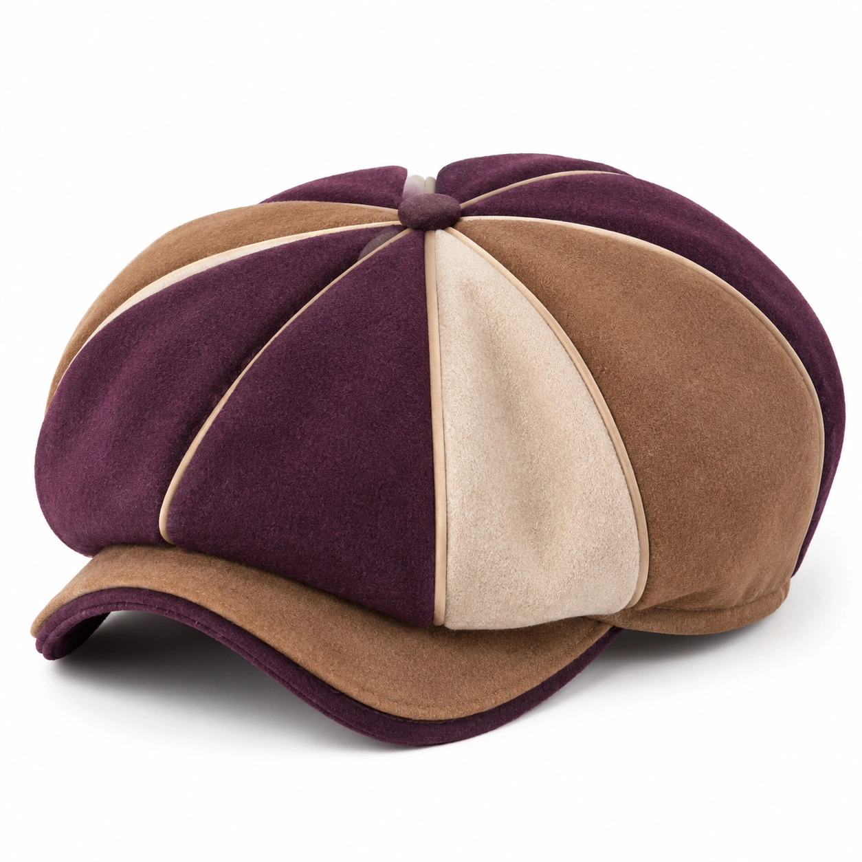 Casquette Gavroche Rétro Multicolore Violet, Beige et Marron-furndaxis
