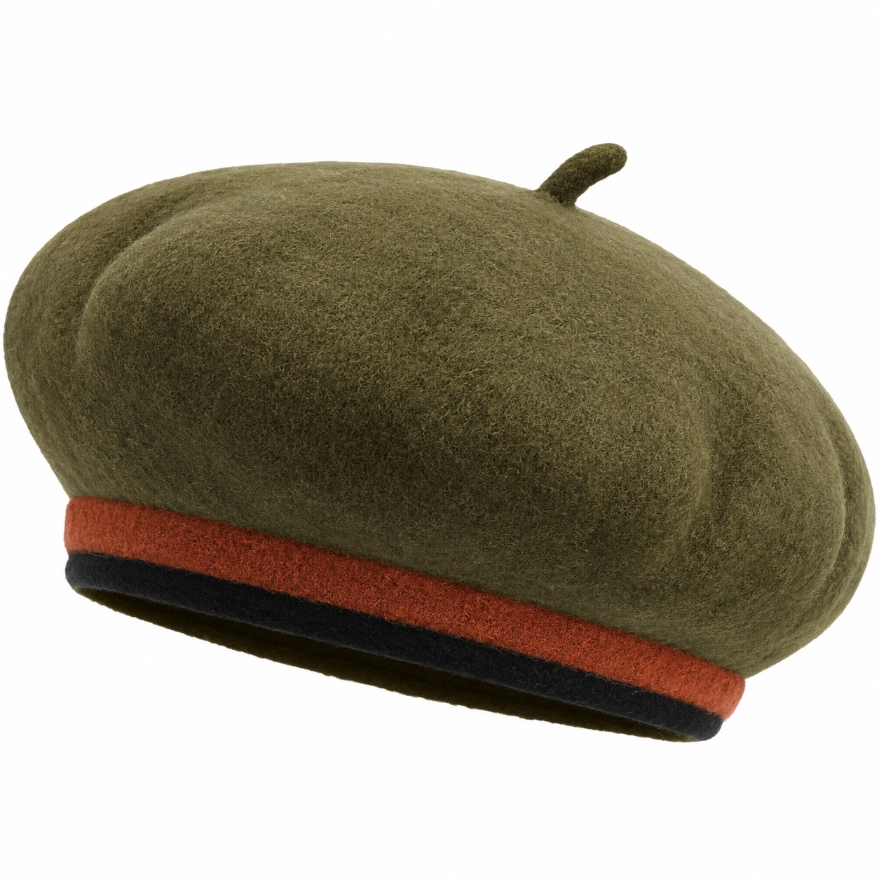 Béret vert olive avec bordure orange et noire-furndaxis