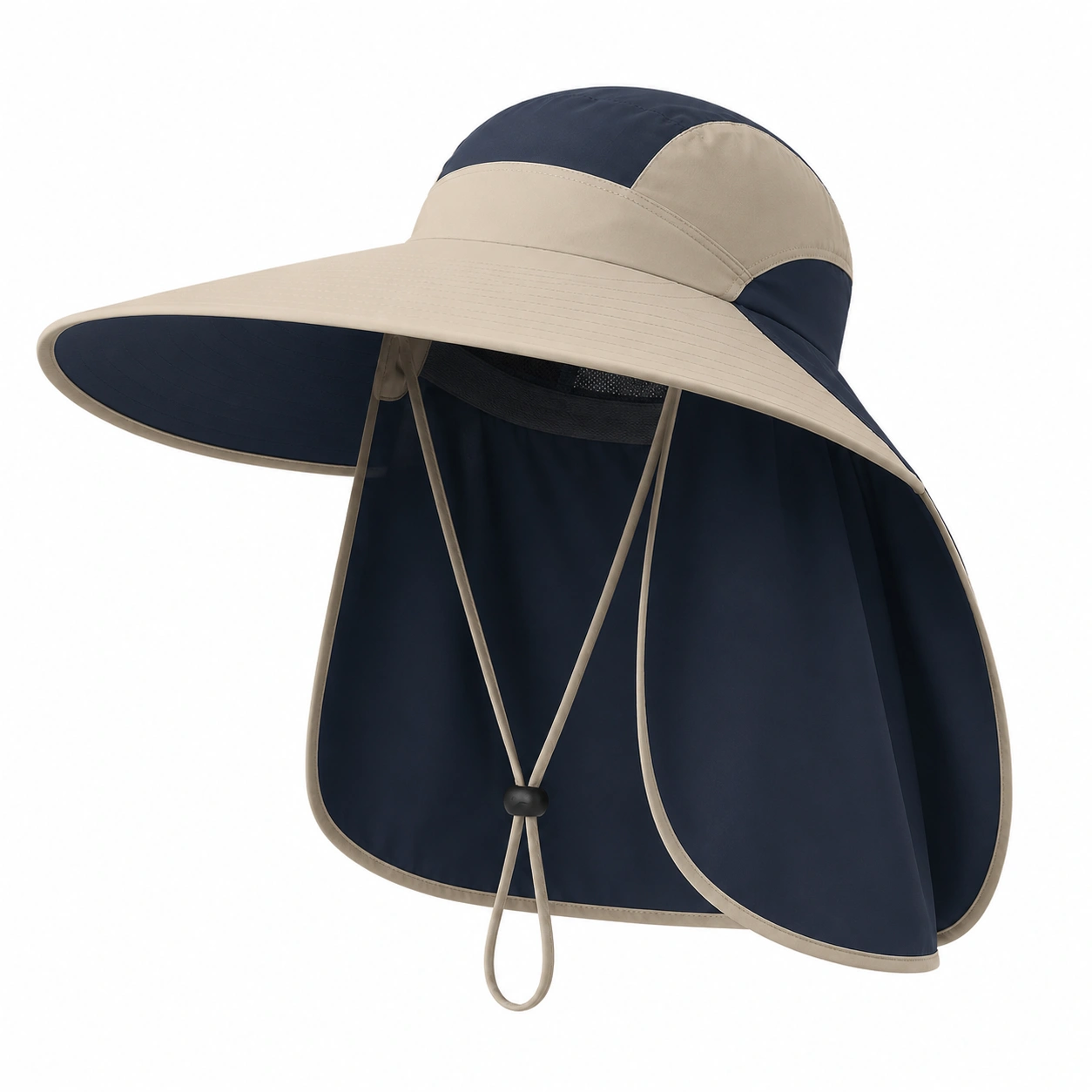 Chapeau de soleil unisexe avec protège-nuque beige et bleu-furndaxis