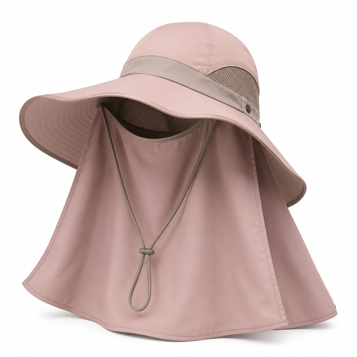 Chapeau de Soleil Réglable avec Protection Visage et Nuque pour Femme - Rose Pâle-furndaxis