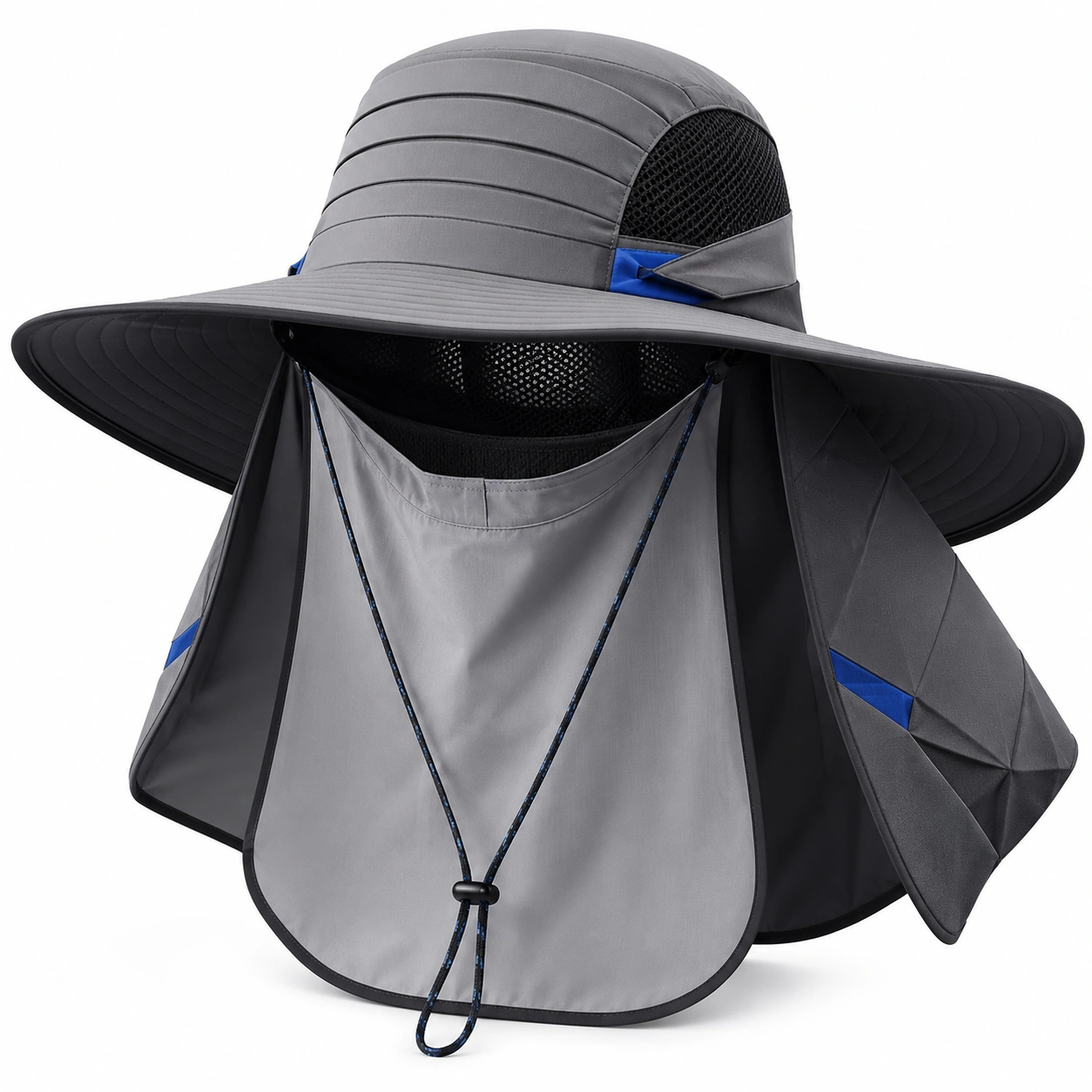 Chapeau de Soleil avec Protège-Nuque Amovible Gris/Bleu-furndaxis