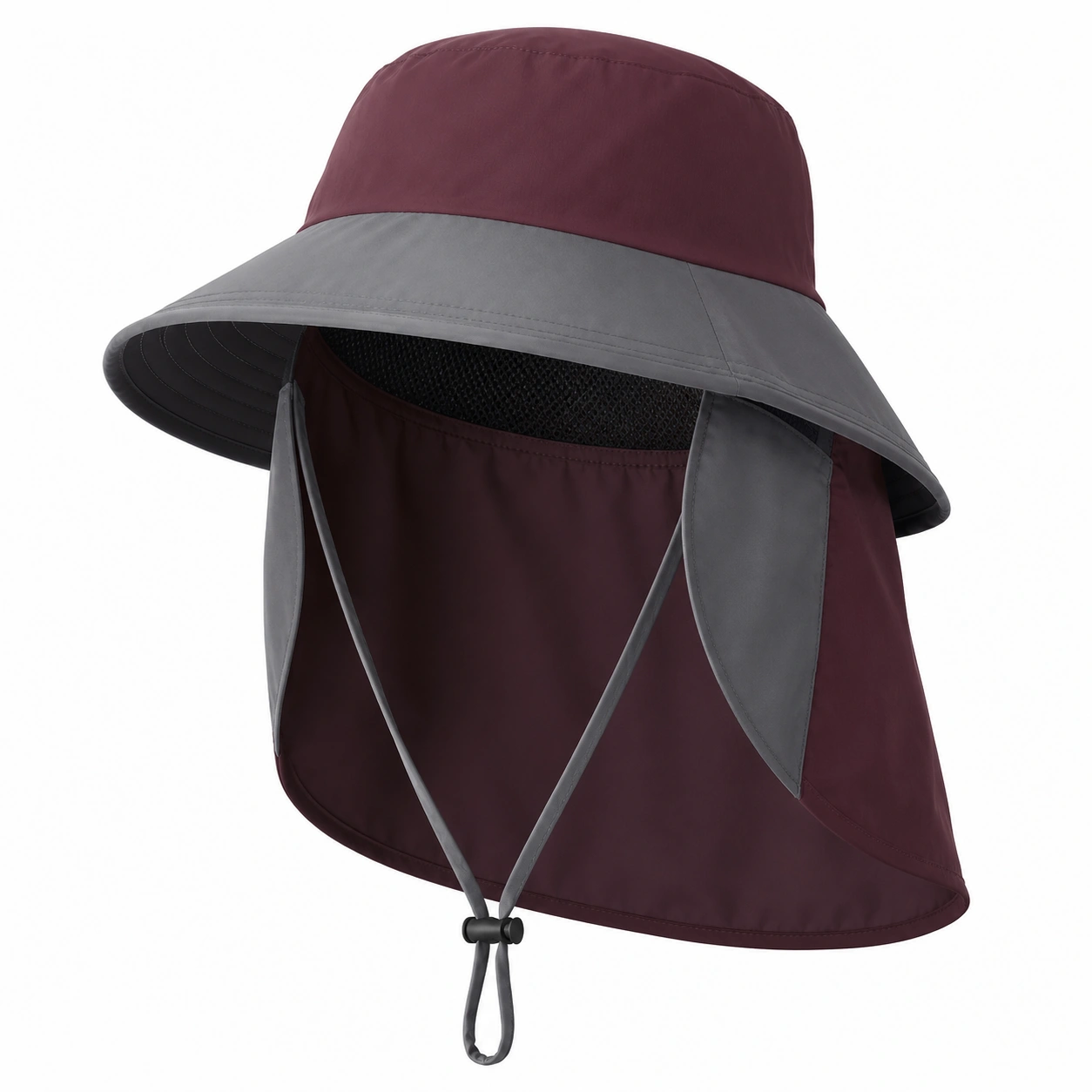 Chapeau de Soleil avec Cape Amovible Bordeaux/Gris-furndaxis