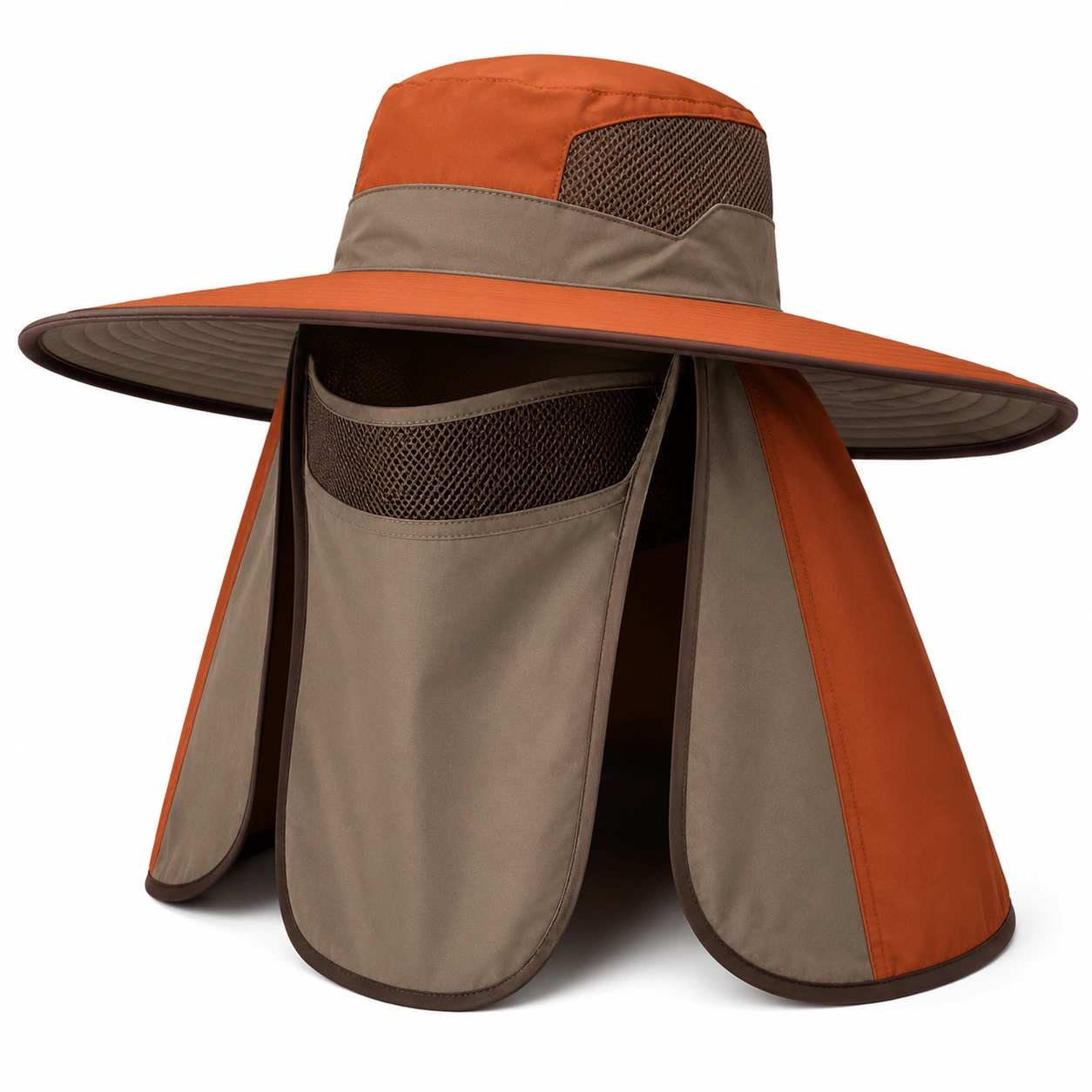 Chapeau de soleil à large bord avec protection du cou orange et marron-furndaxis