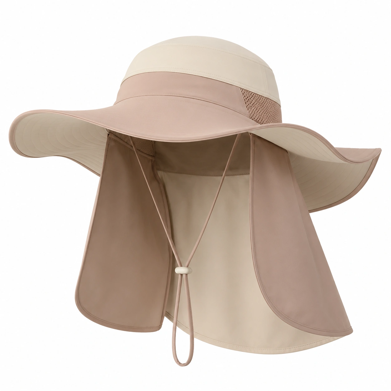 Chapeau de Soleil Anti-UV Beige avec Protège-Nuque-furndaxis
