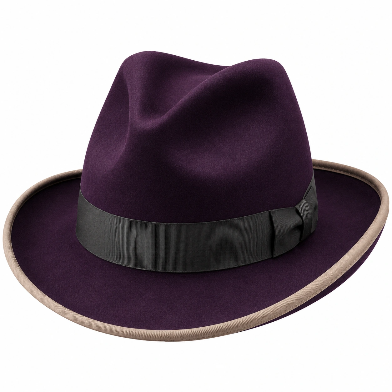 Chapeau Fedora en Violet avec Ruban Noir-furndaxis