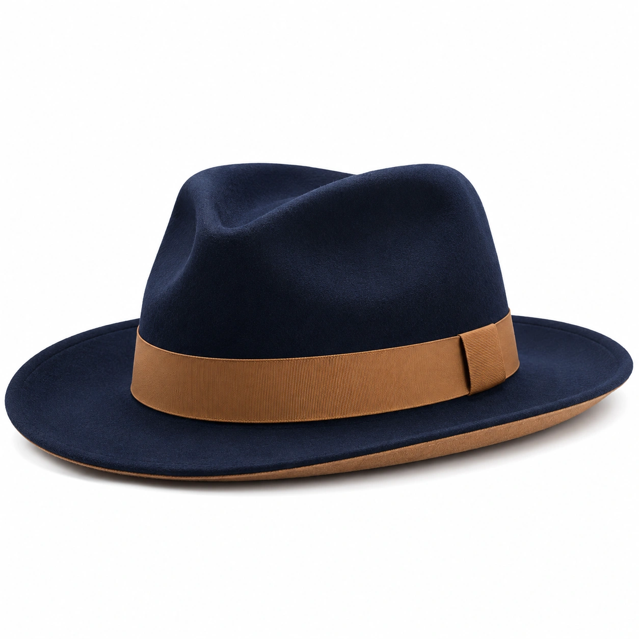 Chapeau Fedora Bleu Marine avec Ruban Marron-furndaxis