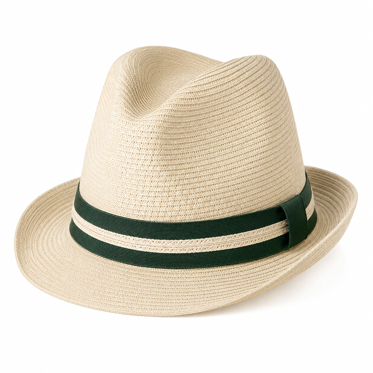 Chapeau Fedora Beige avec Ruban Vert-furndaxis