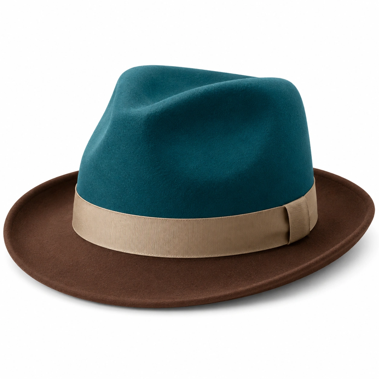 Chapeau Fedora Bicolore Bleu et Marron avec Bande Beige-furndaxis