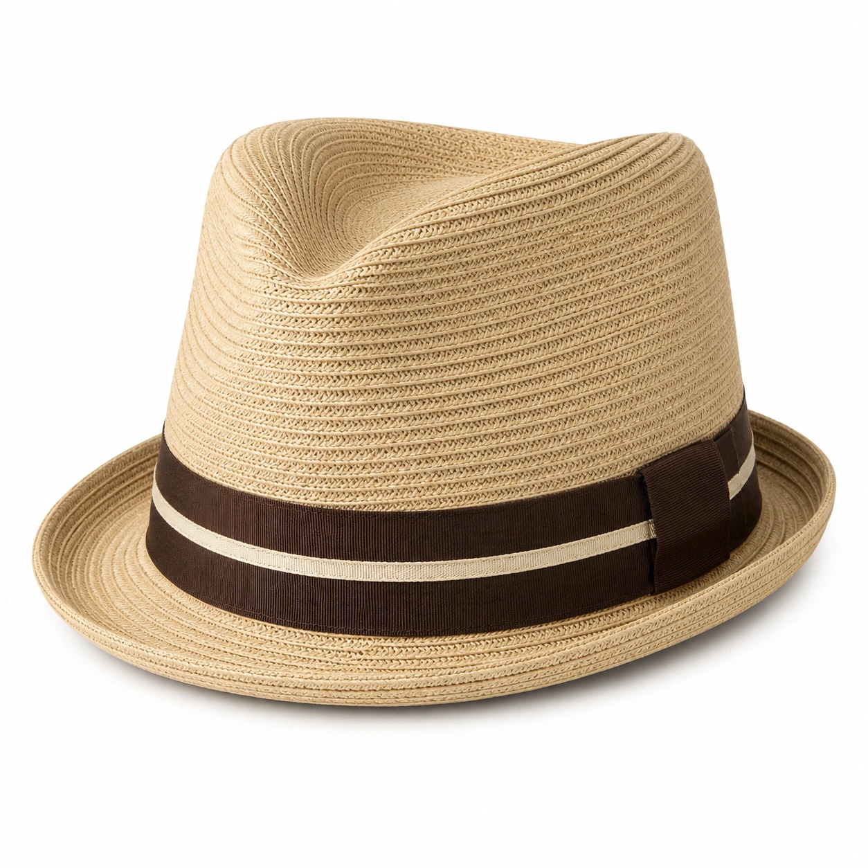Chapeau Fedora en Paille Beige avec Ruban Marron-furndaxis