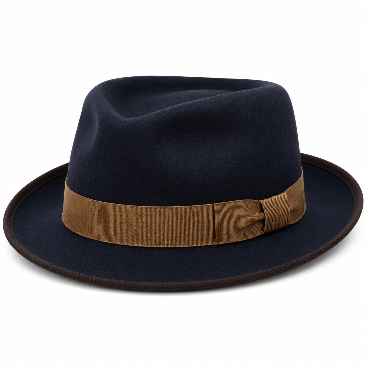 Chapeau Fédora Bleu Marine avec Ruban Marron-furndaxis
