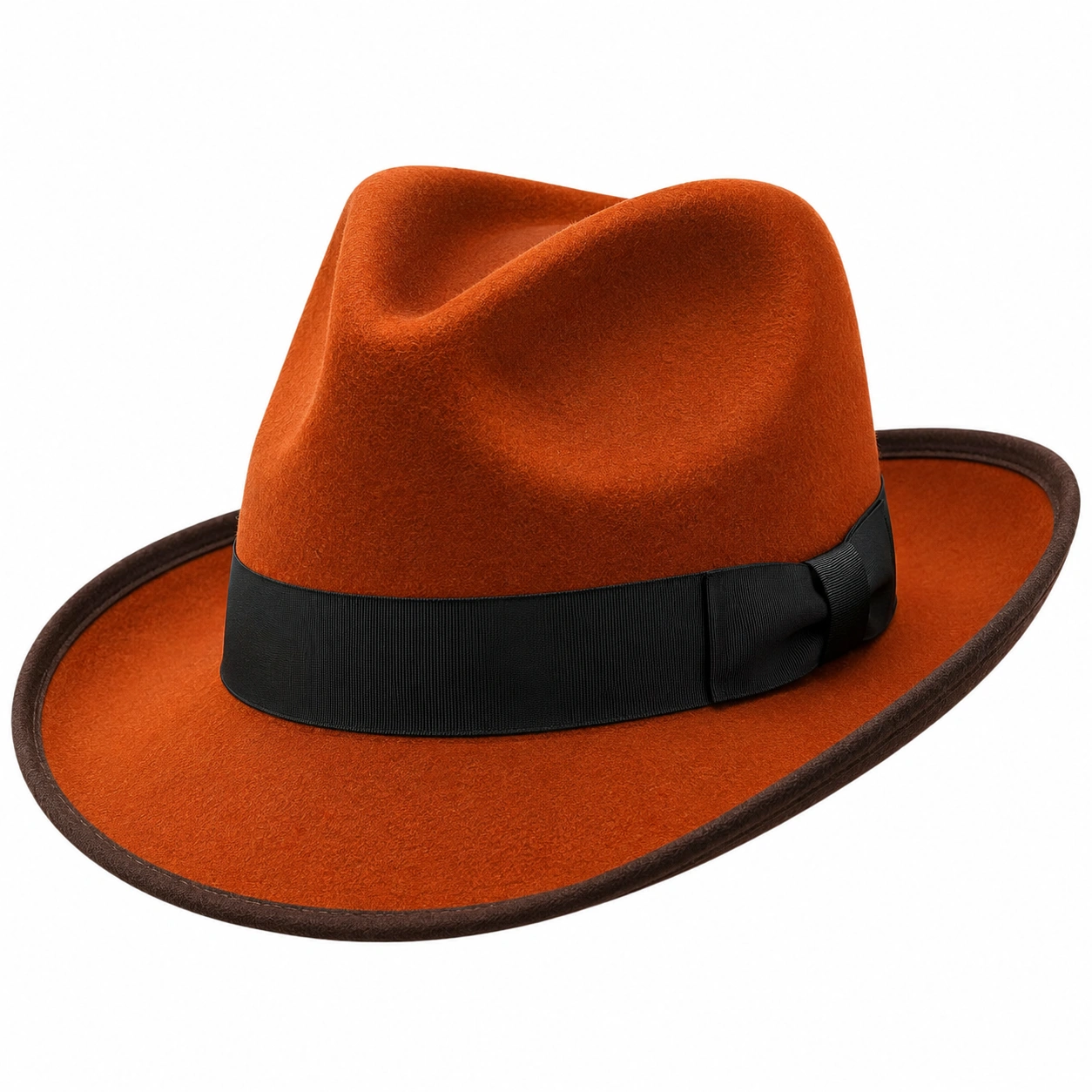 Chapeau Fedora Orange avec Ruban Noir-furndaxis