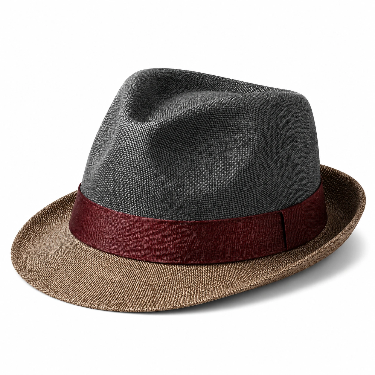 Chapeau Fedora Gris avec Bord Marron et Bandeau Rouge Bordeaux-furndaxis