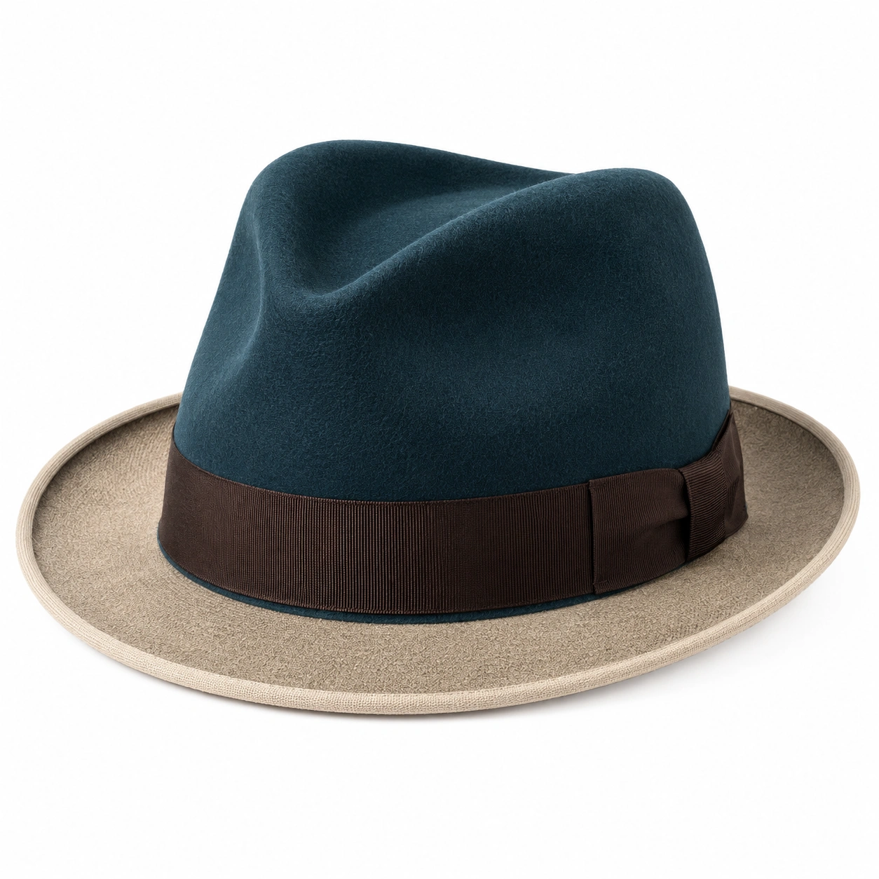 Chapeau Fedora avec Large Bord Bleu et Beige-furndaxis