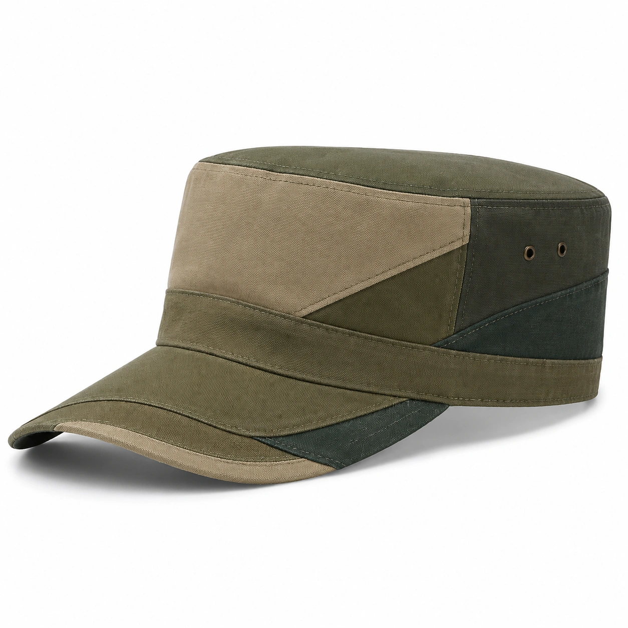 Casquette Militaire Patchwork Vert Kaki et Beige-furndaxis