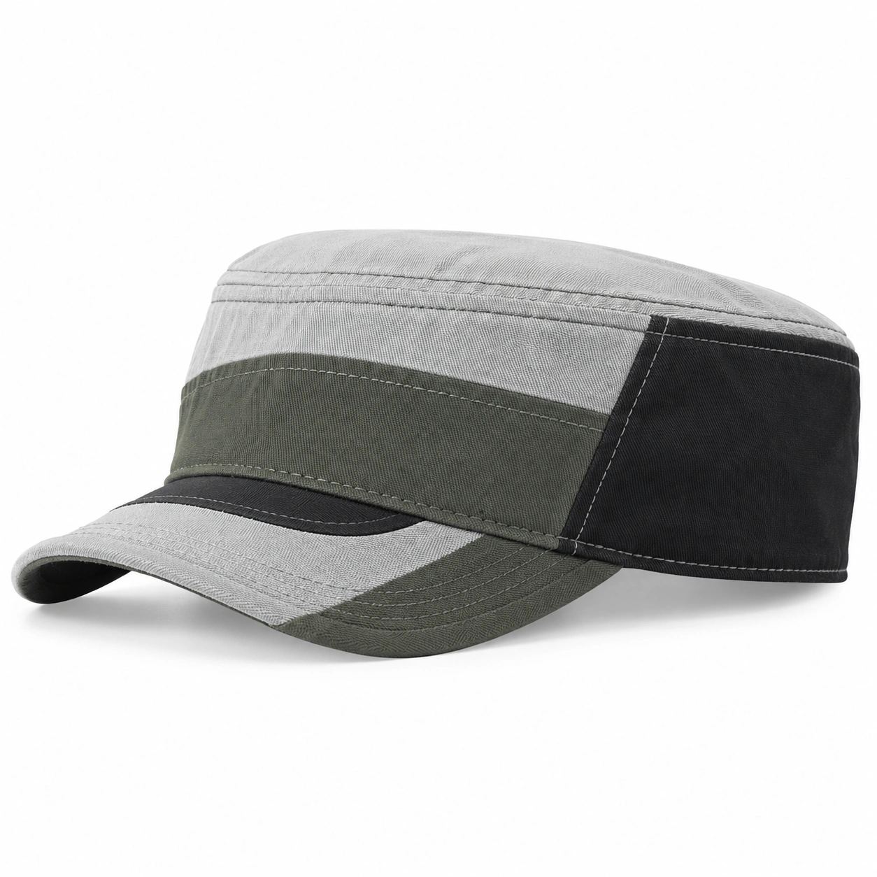 Casquette Militaire Patchwork Unisexe Gris, Vert et Noir-furndaxis