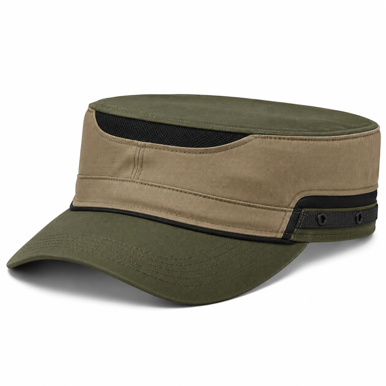 Casquette militaire unisexe kaki et marron avec maille respirante-furndaxis
