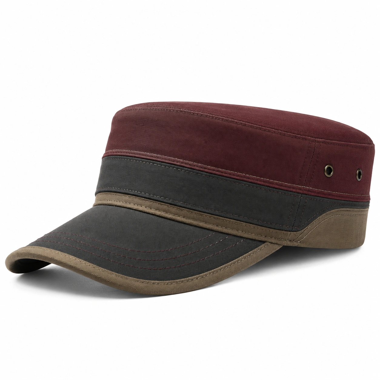 Casquette Militaire Unisexe Bordeaux, Gris et Beige-furndaxis