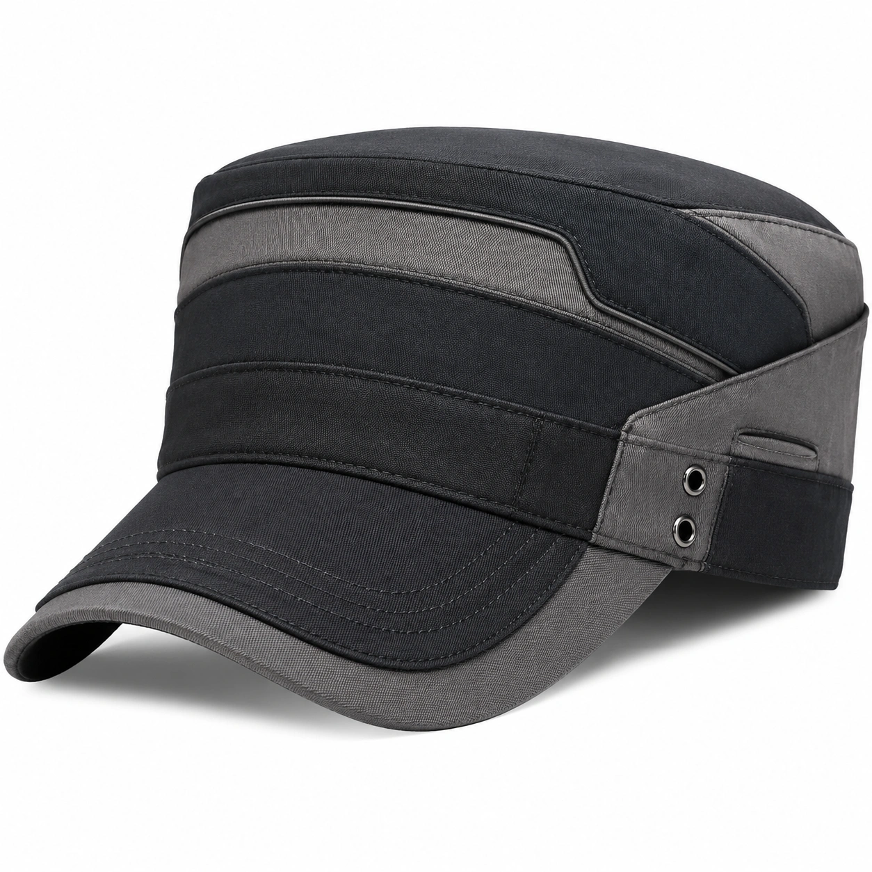 Casquette militaire noire et grise réglable-furndaxis