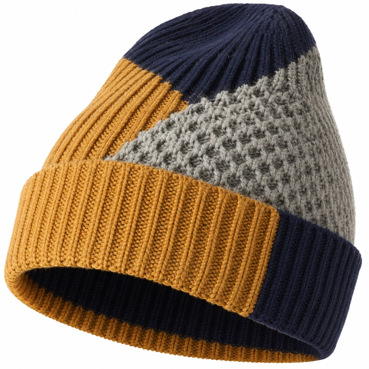 Bonnet en tricot multicolore pour adultes - Moutarde/Bleu/Gris-furndaxis