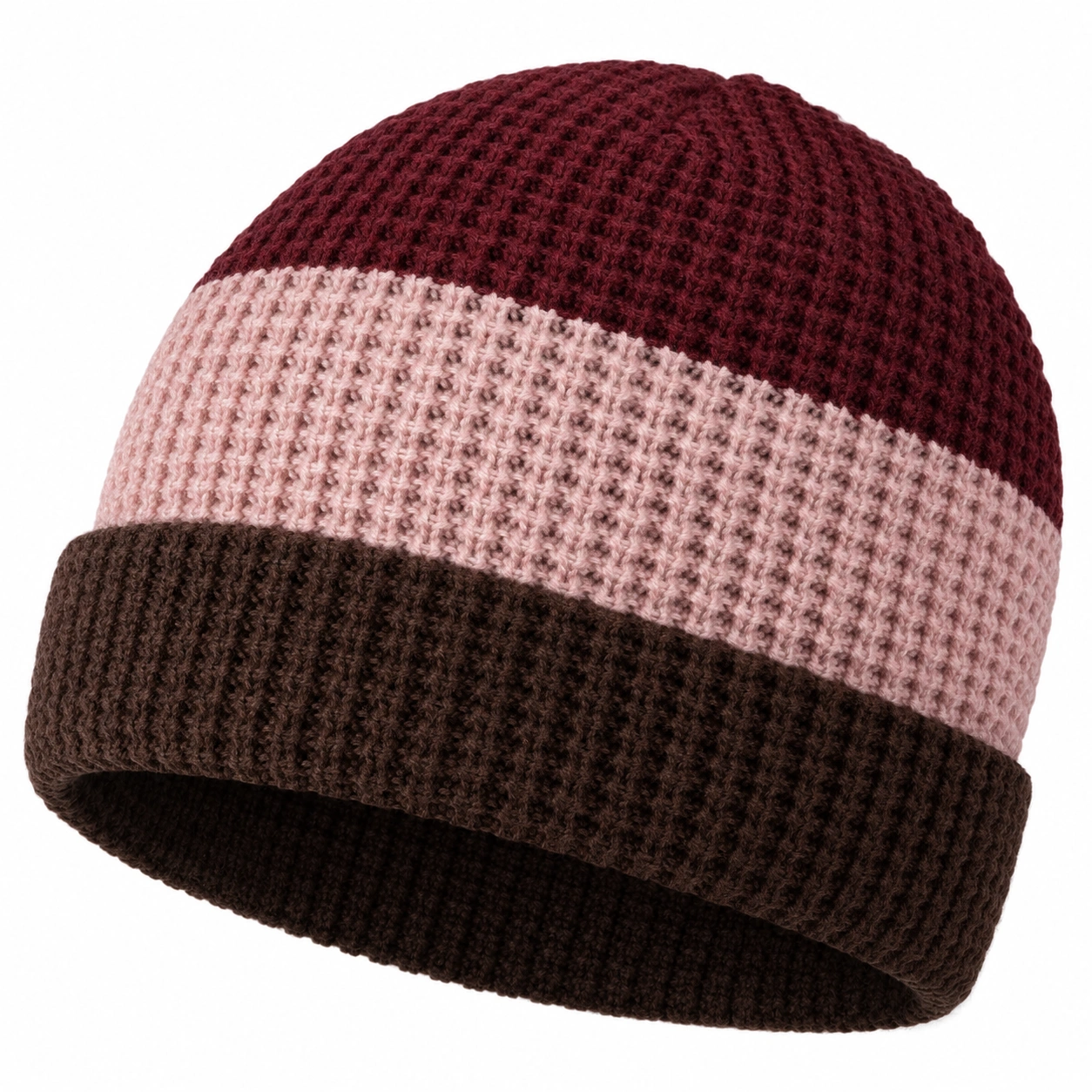 Bonnet d'hiver rayé bordeaux rose marron-furndaxis
