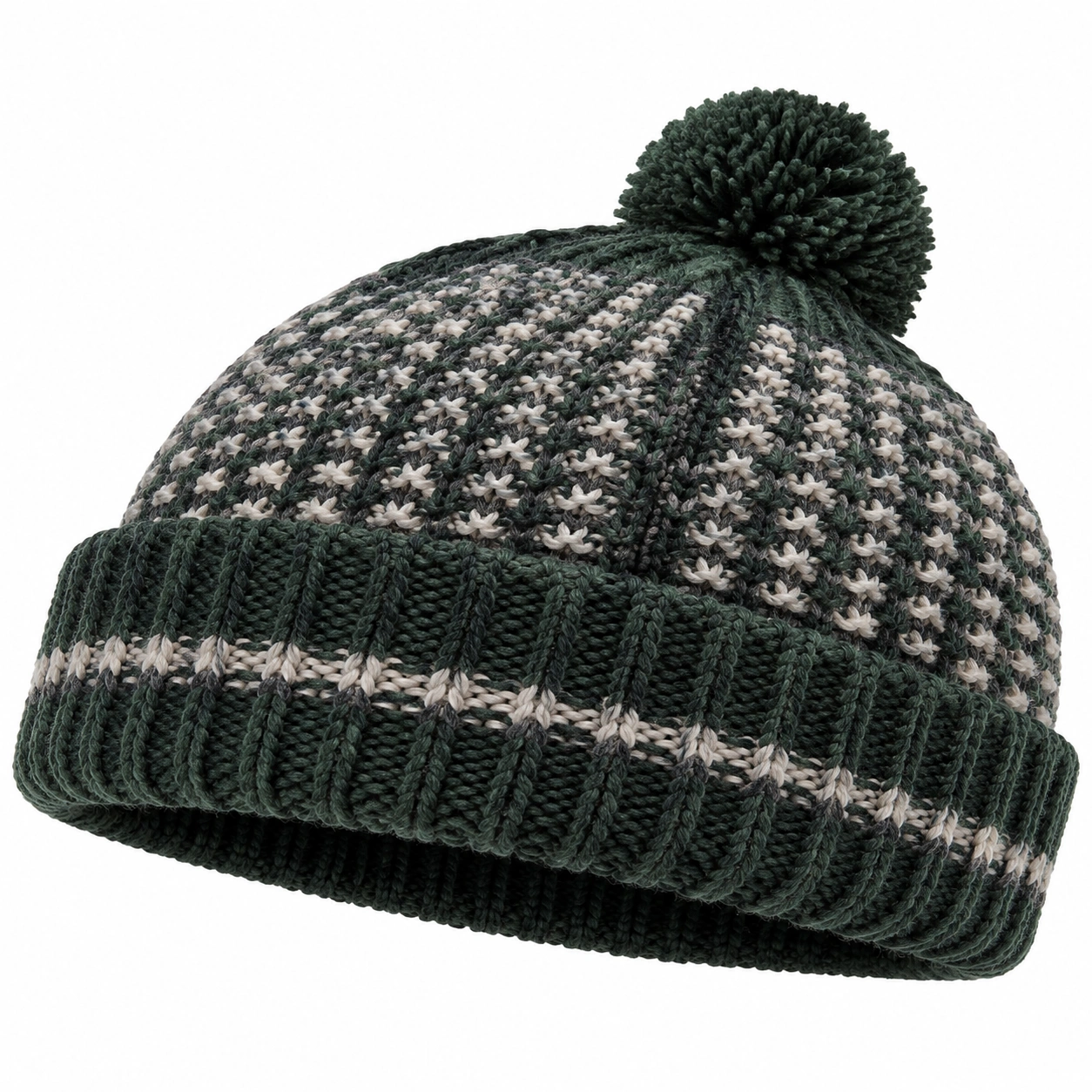 Bonnet d'hiver tricoté avec pompon vert et gris-furndaxis