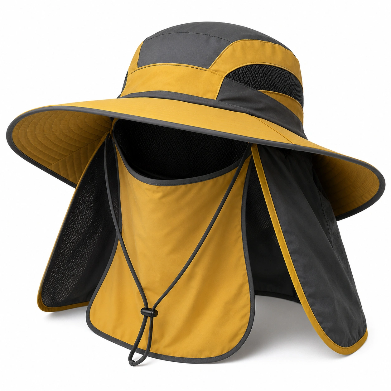 Chapeau de Soleil avec Protection du Cou Jaune et Gris-roomcaxis