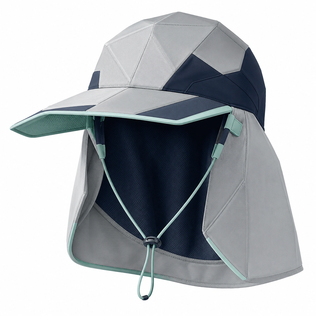 Chapeau de Soleil Anti-UV Gris et Bleu avec Voile Détachable-roomcaxis