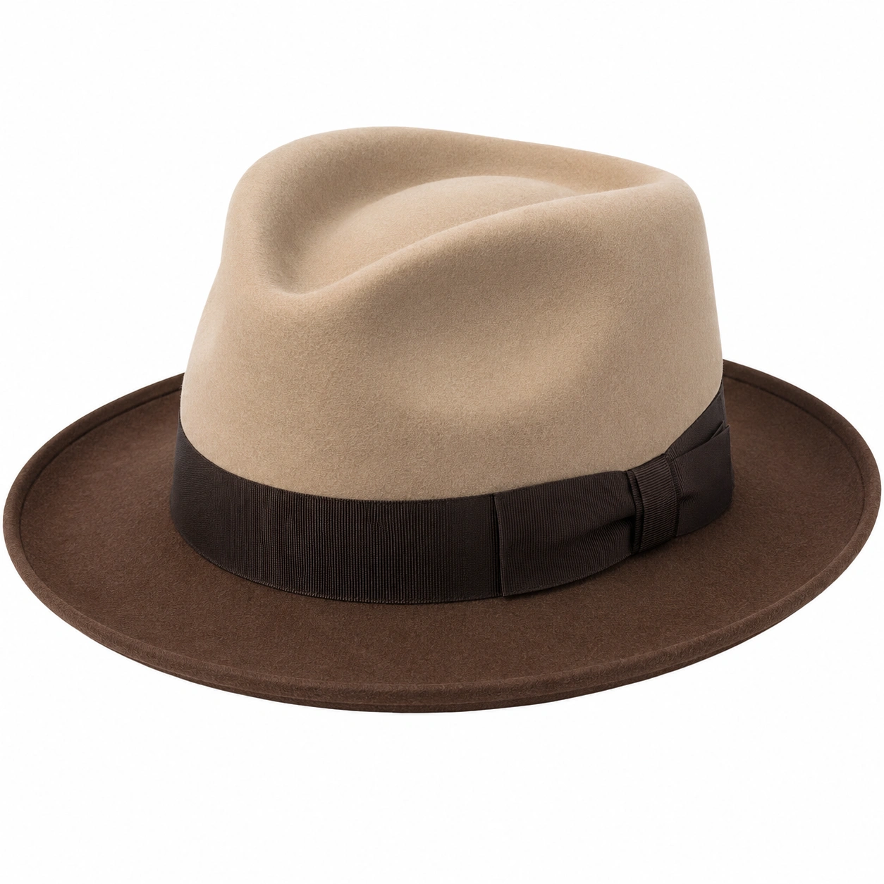 Chapeau Fedora Beige et Marron avec Bord Large-roomcaxis