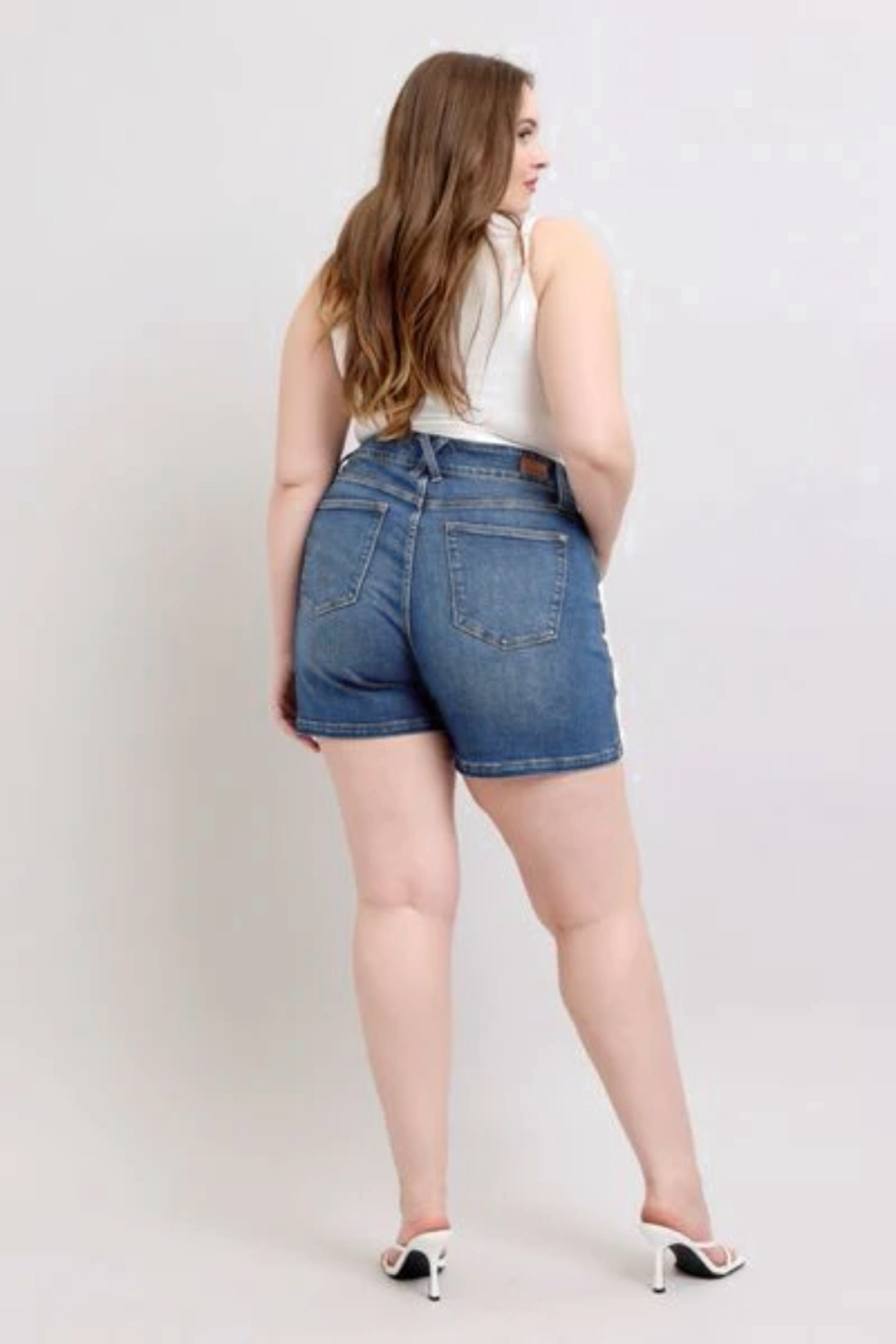Tummy Control Double Button Waistband Shorts