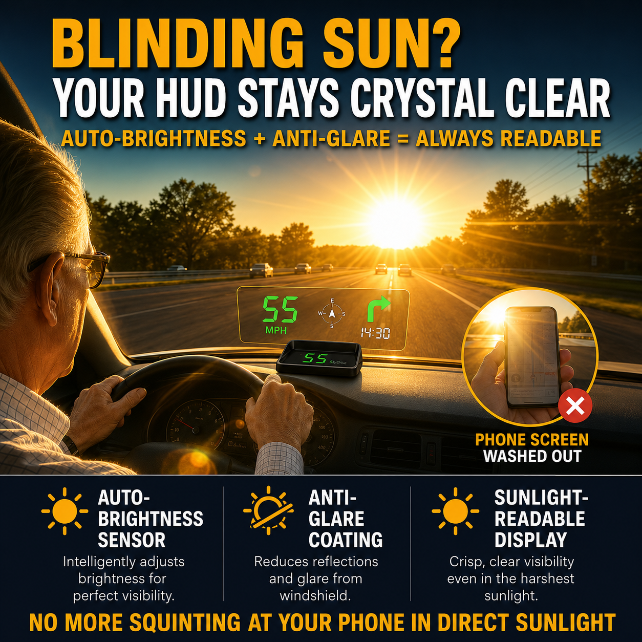 Head-Up Display (HUD) – Car sat-nav with digital speedometer