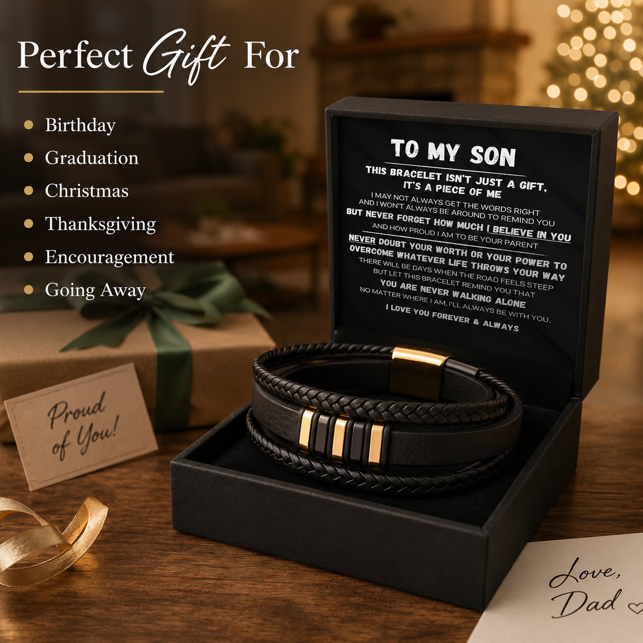 To My Son — Never Walk Alone Braided Bracelet Set 🖤
