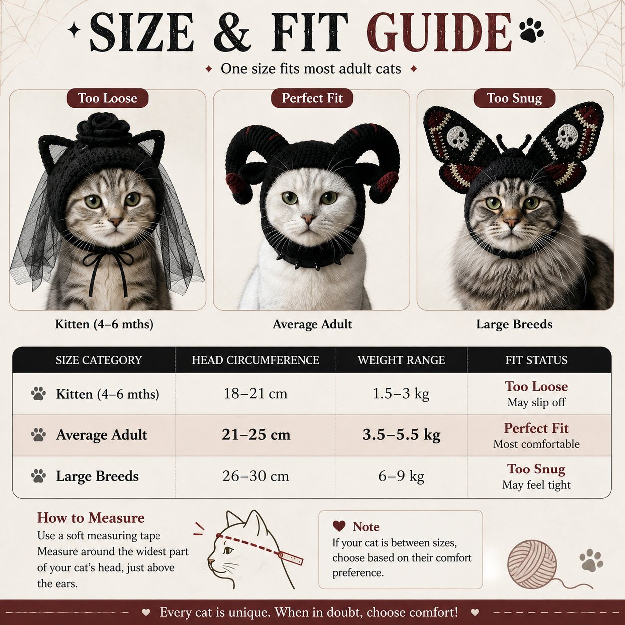 Gothic Cat Hat Size Guide