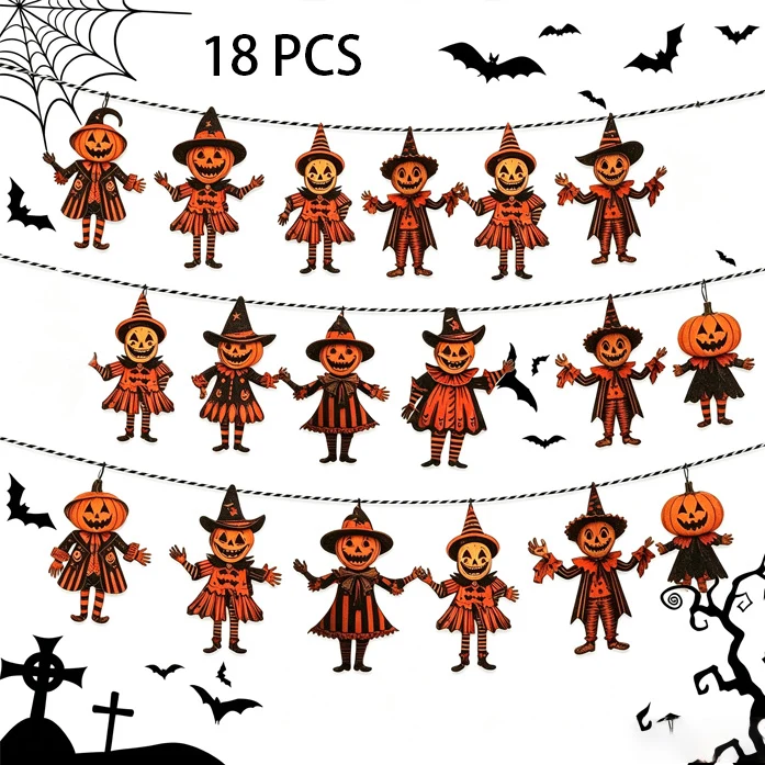 Halloween Decoration Pendant Retro Banner Flag Decor Scarecrow Pumpkin Witch Style Pendant