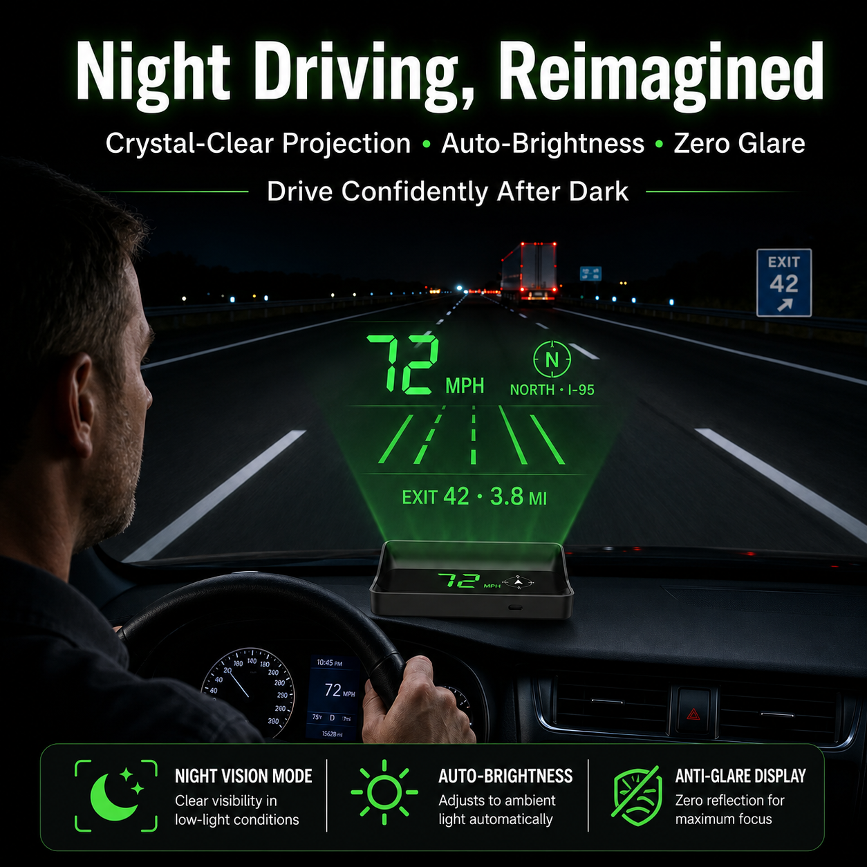 Head-Up Display (HUD) – Car sat-nav with digital speedometer