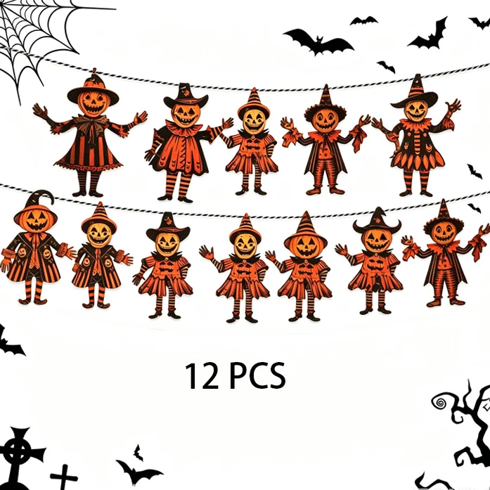 Halloween Decoration Pendant Retro Banner Flag Decor Scarecrow Pumpkin Witch Style Pendant