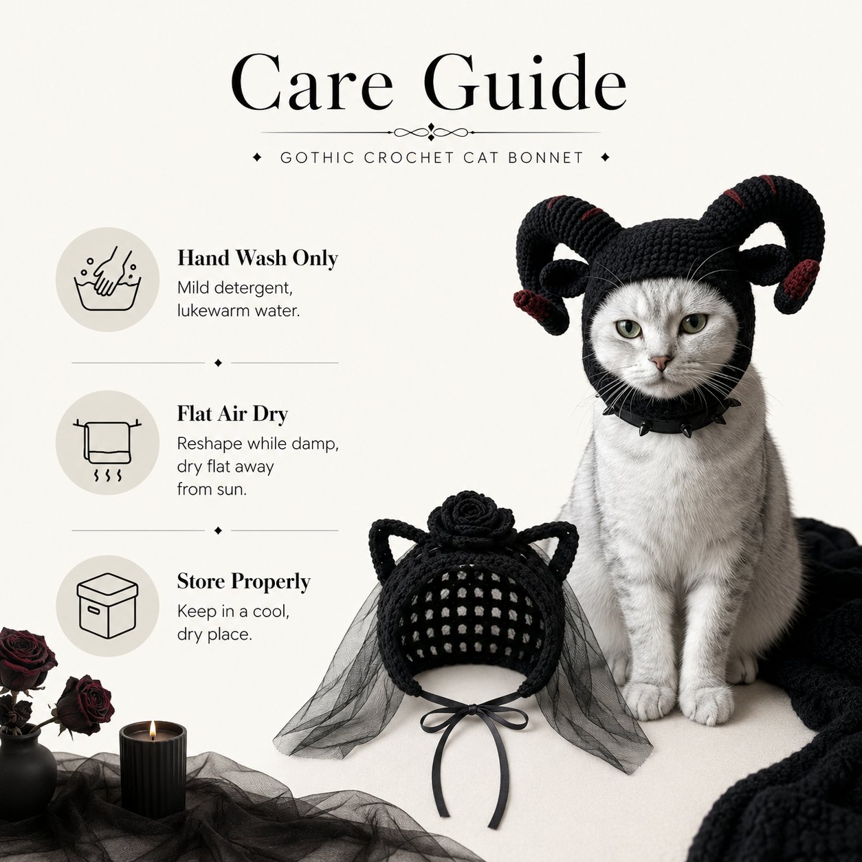 Cat Wearing Gothic Crochet Hat