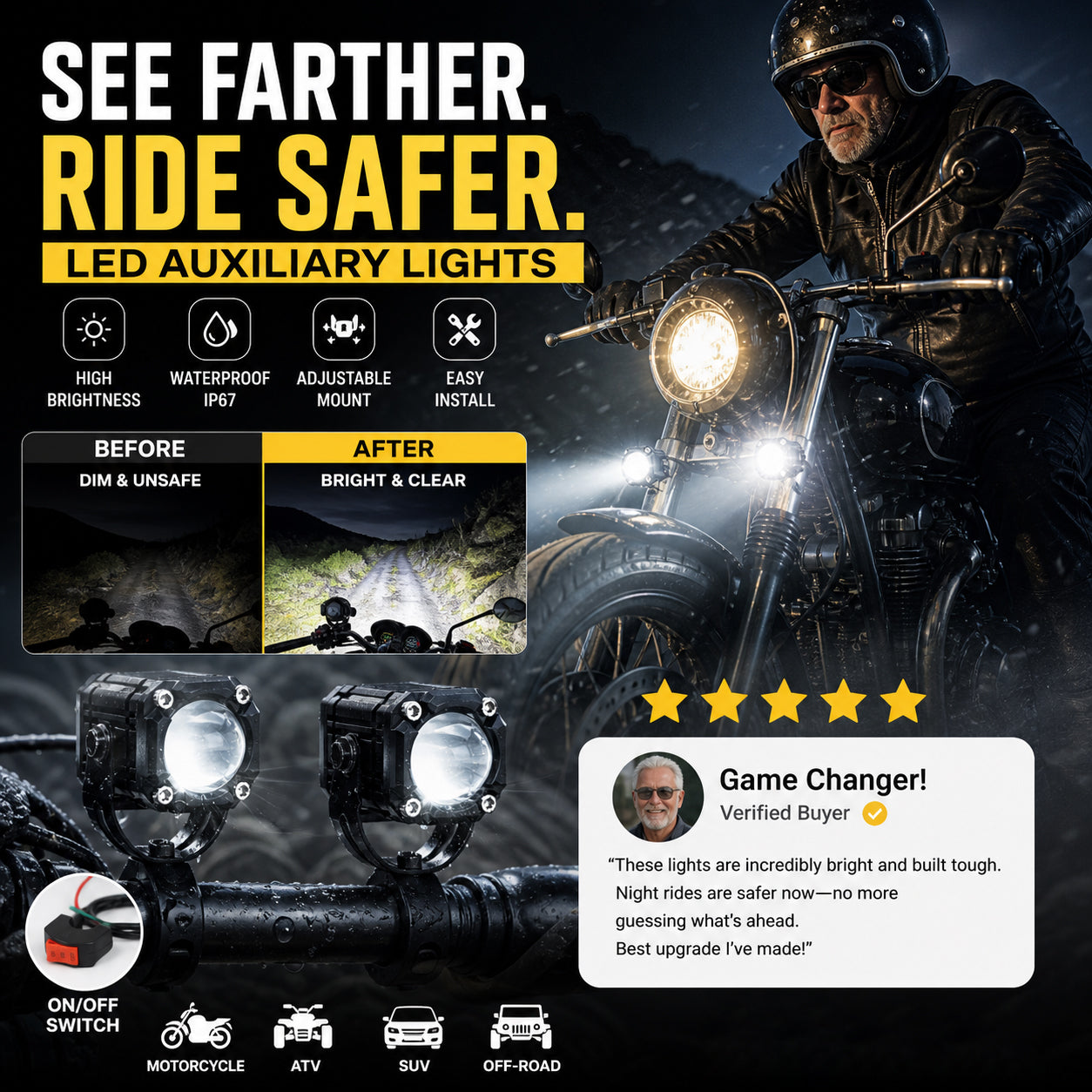 Demon Eye-motorverlichting in het donker