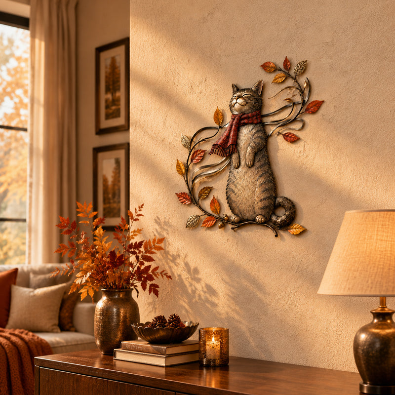 Autumn cat wall decor display