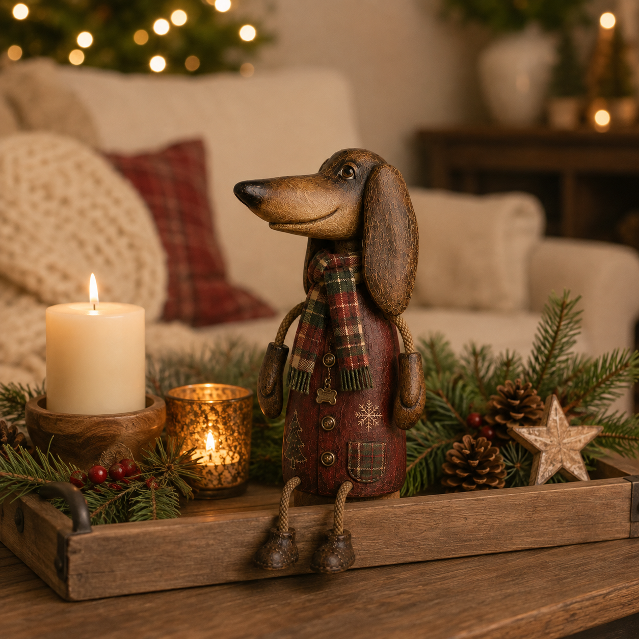 Detail van vintage kerst teckel decoratie