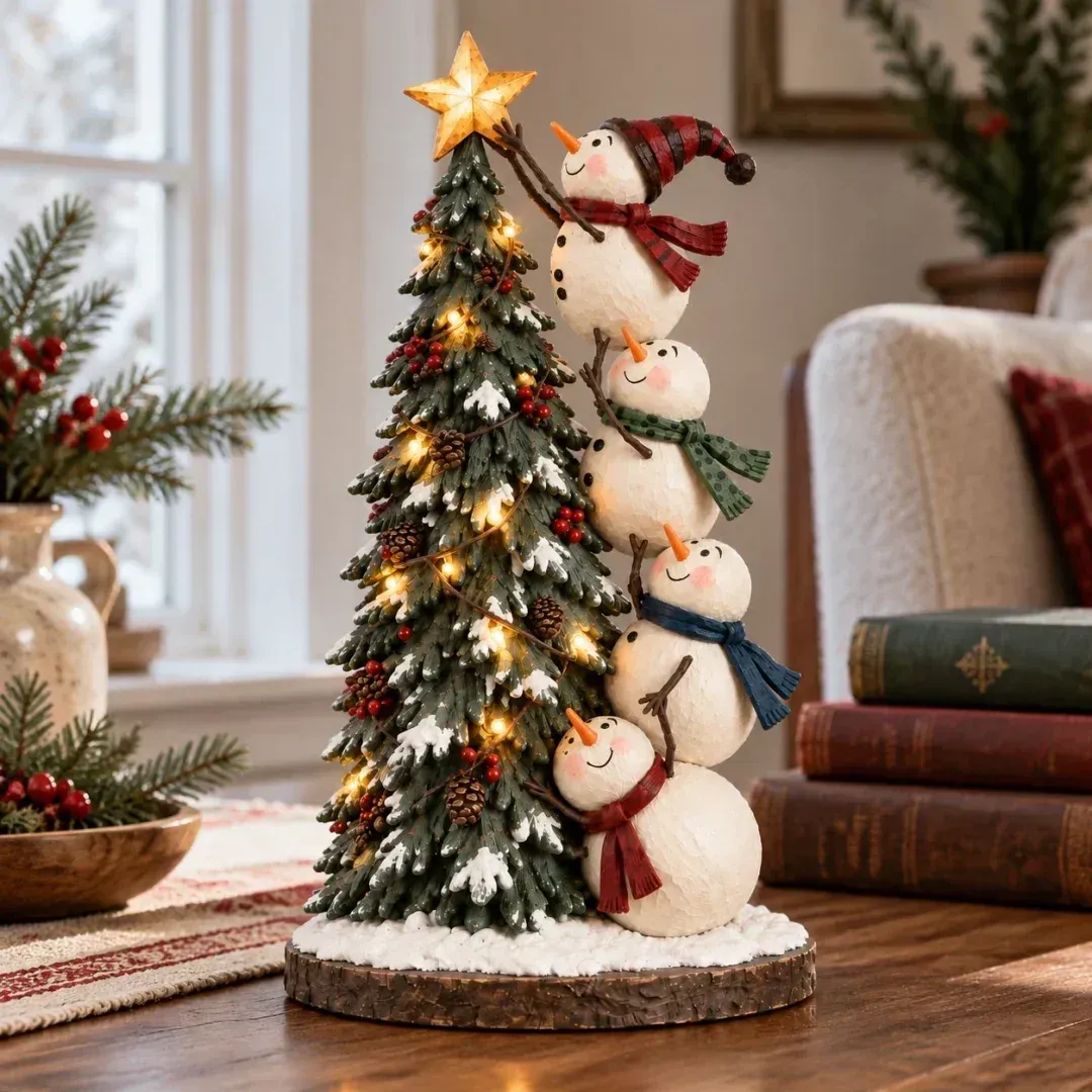 🔥 ⛄ Light-Up Snowmen Christmas Tree Figurine with Remote Control