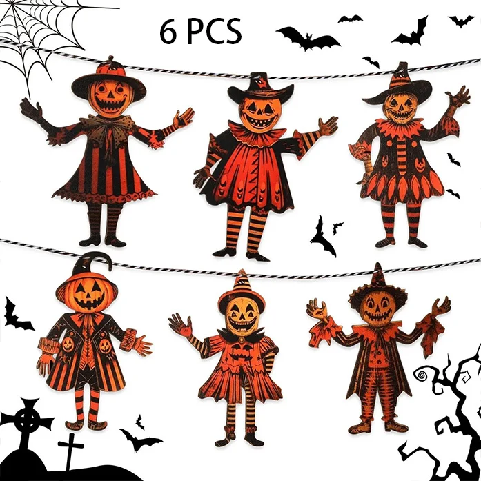 Halloween Decoration Pendant Retro Banner Flag Decor Scarecrow Pumpkin Witch Style Pendant